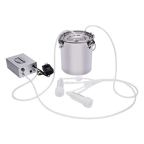 Electric Cow Milking Machine 5L Automatic Goat Milking Machine, Portable Pulsation Vacuum Pump Milker Machine for Cows, Goats, Sheep w/Auto Stop Valve, Stainless Steel Bucket, 2 Teat Cups