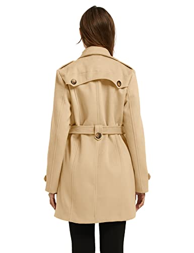 wantdo Women's Double Breasted Pea Coat Winter Mid-Long Trench Coat | Lapel Collar Jacket,Outwear,Windproof Dress Coat,for Fall Spring,Casual Daily Wear,Adjustable Belt - color: Khaki, size: Medium