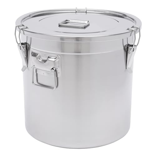 DYNAMI 8.7Gal 304 Stainless Steel Bucket Milk Can with Airtight Lid | 33L Metal Food Storage Bucket with Locking Buckle,Leak-Proof Oil Container Milk Transport Bucket Flour Storage Container