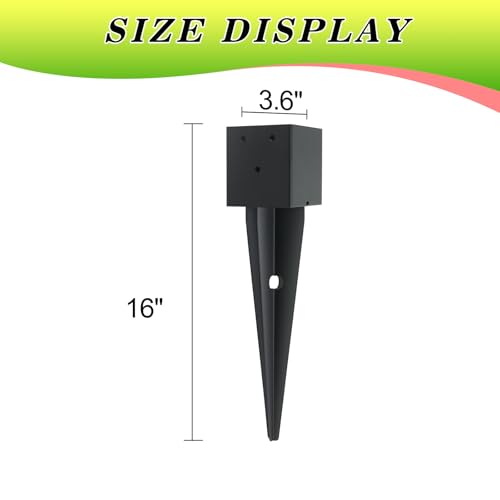 4 Pcs 4 "x 4 "Fence Post Anchor Ground Spike 16"(Fit 3.6 ” X 3.6”) | Heavy Duty Carbon Steel Fence Stakes Post Base With Black Powder Coated For Mailboxes|Fence|Trellis Posts|Banner