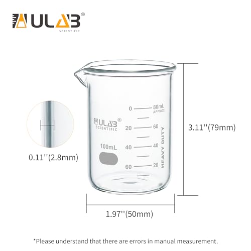 ULAB Scientific Glass Beaker Set, Vol.100ml, Shot Glass, 3.3 Borosilicate Griffin Low Form with Printed Graduation, Pack of 6, UBG1014 - style: Vol.100ml,Pack of 6