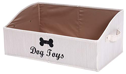 Large dog toy bin dog toy box storage box - Foldable Fabric Trapezoid Organizer Boxes with Handle, Collapsible Basket for Dog Toys (Beige-DOG) | Foldable Fabric Trapezoid Organizer Boxes with Handle, Collapsible Basket for Dog - color: Beige, size: Large