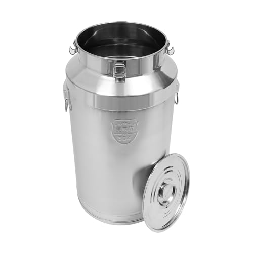 Stainless Steel Milk Bucket with Sealing Lid and Carry Handle,Thickened Stainless Steel Milk Can Large Liquid Container Storage Hold Solids Such as Rice, Beans, and Grains (88L/23.3Gal) - size: 88L/23.3Gal