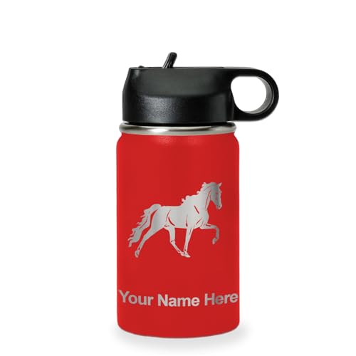 LaserGram Personalized 12oz Water Bottle, Horse (Red) | Engraved Gift, Vacuum Insulated Stainless Steel, Flip-Top Straw Lid, Laser Engraved With Your Name - color: Red, size: 12 Ounces