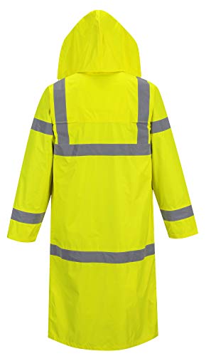 Portwest UH445 Men's Classic Raincoat Waterproof Hi Vis Reflective Long Rain Jacket ANSI Class 3 Yellow | Yellow, X Large, ANSI/ISEA 107 Class 3, Regular Fit, 100% Polyester, Inner Elasticated Cuff, 2 Side Zipper Pockets, Zip Front - color: Yellow, size: