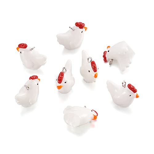 Beadthoven 40pcs Mini Chicken Hen Resin Charm Pendants Cute 3D Mini Farm Animal Dangle Charm Beads for DIY Jewelry Making Earring Necklace Keychains Making Accessories - color: Chicken