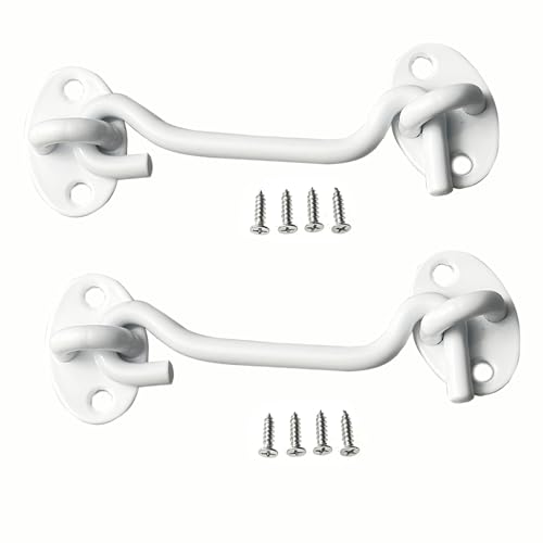 2 Pack 4 inch White Hook and Eye Latch for Gate, Shed, Garage - color: White, size: 4 Inch