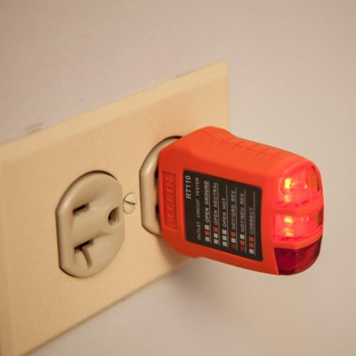 Klein Tools RT110 Outlet Tester, AC Electrical Receptacle Tester for North American Outlets - size: Receptacle Tester