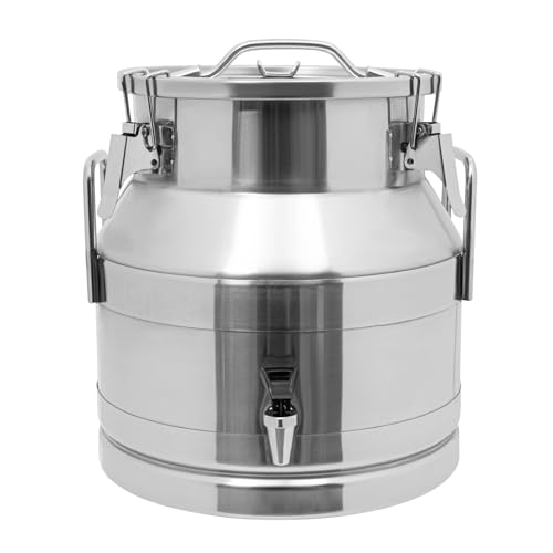 Stainless Steel Milk Bucket with Spigot, 20L/5.25Gallon 201 Steel Milk Buckets with Lid SS Milk Can Large Milk Jug Liquid Container, Airtight Design, Keep Food Dry and Fresh - size: 20L/5.25Gallon, w/Spigot