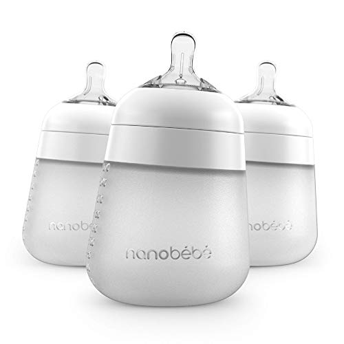 Nanobebe Flexy Silicone Baby Bottle, Anti-Colic, Natural Feel, Non-Collapsing Nipple, Non-Tip Stable Base, Easy to Clean, 3-Pack, White, 9oz - color: White, style: 9 Ounce 3-Pack