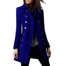 chouyatou Women's Winter Double Breasted Wool Coat Elegant Collared Wool Blend Trench Pea Coat - color: Blue, size: Medium