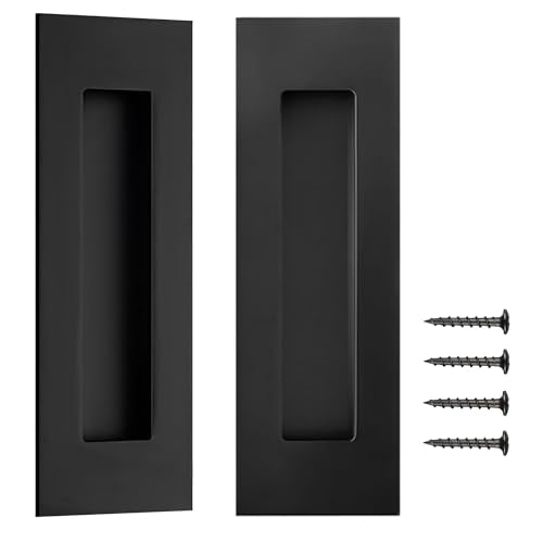 bealy Pocket Door Hardware Set, 2 Recessed Flush Finger Pulls,6Inch Handles Hardware Latch, for Closet,Sliding,Barn Door,Made of 304 Stainless Steel - color: Black, size: 1 Set（2 Recessed Pull Handle）