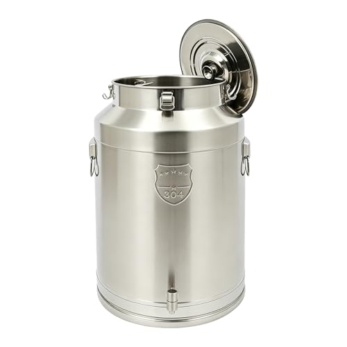 76L/20Gal 304 Stainless Steel Milk Can with Spigot | Food Storage Container for Liquid & Dry Goods, Wine Pail Bucket Metal Tote Jug for Kitchen, Farm - size: 76L/20Gal,w/Faucet