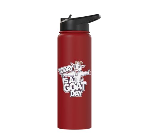 Childrens Today is a Goat Day Design | Kids Goat Stainless Steel Insulated Water Bottle - color: Red