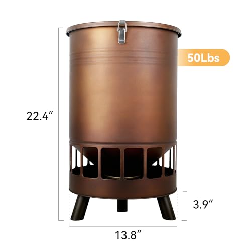 Solution4Patio 50LB No-Waste Chicken Feeder, Large Capacity Gravity Dispenser with Spill Control & 16 Feeding Ports Poultry Feeder for Outdoors & Hen Coop (Brown) - color: Brown