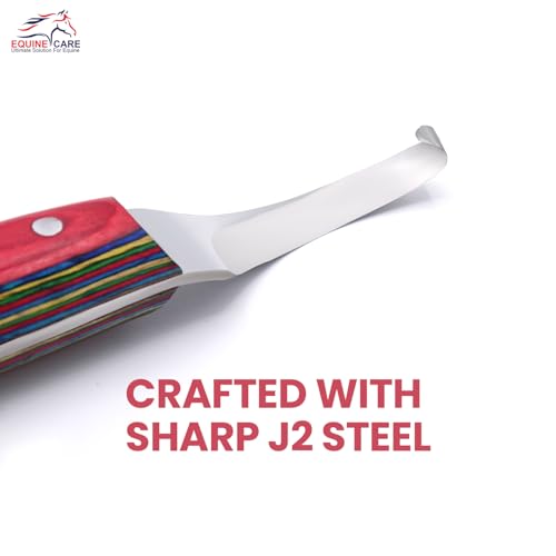 Farrier Hoof Knife, Left-Handed, Brass Cap for Horse Shoeing | Farrier hoof knife with J2 stainless steel blade, notched brass shoe topper and layered handle; right- or left-handed - style: Left Handed