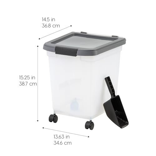 IRIS USA Dog Food Storage Container, Up to 25 lbs, White, Made in USA | Includes 2-Cup Scoop & Wheels, Airtight Seal, BPA-Free, Bird Seed, Cat food, Chicken Feed, Treats, Keeps Kibble Fresh - color: Dark Gray, size: 25 lbs