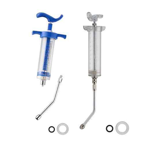 2Pcs Syringe with 2 Drench Nozzle Adjustable Dosage Reusable Drench Gun Syringe for Goat, Horse, Sheep, Dog, Pig, Cat (30ML+50ML) - size: 30ML+50ML