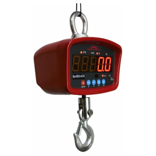 Liberty LS-924 Medium General Purpose Crane Scale with LED Display – 2000 lb x 0.5 lb Capacity Remote Control Hanging Scale for Warehouse Industrial Use – High Precision Hook Scales