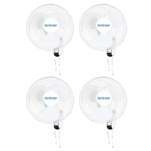 Hurricane Classic Oscillating Wall Mount Fan, 3 Speeds, White-16in, 4 Pack | Corded Electric Air Cooling Unit w/ Easy Pull Cord Controls for Home, Grow Tents, Offices, Sheds, Studios, Garages & Dorms - style: Modern