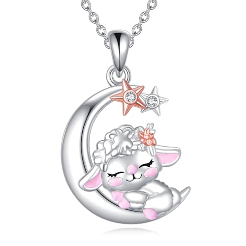 Snake Moon Necklace - 925 Sterling Silver Moon Pendant Necklace - Snake Jewelry for Women - style: Sheep