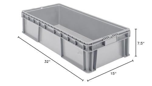 Buckhorn SW3215080201000 Plastic Straight Wall Storage Container Tote, (32-Inch x 15-Inch x 7-1/2-Inch), light grey - size: 32" x 15" x 7.5"