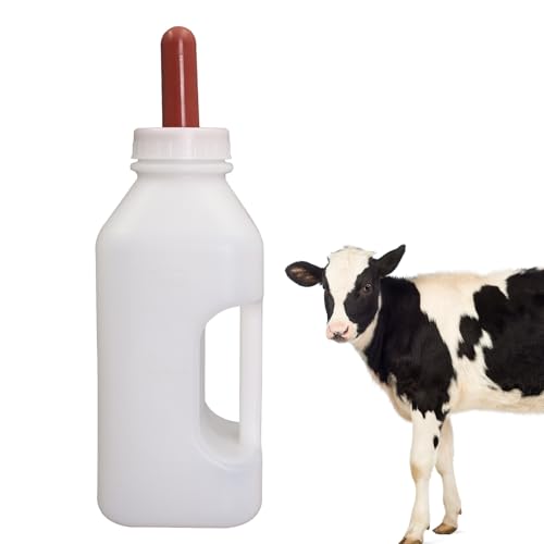 2 Quart Calf Bottle with Replacement Screw Nipple – Heavy-Duty Nursing Feeder for Baby Cattle, Lambs, Goats & Kids – Essential Livestock Supplies with Easy-Grip Handle & Anti-Leak Design