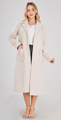 chouyatou Women's Big Notch Lapel Single Breasted Mid-Long Wool Blend Coat - color: Off-white, size: Small