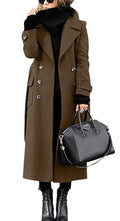 chouyatou Women's Winter Double Breasted Wool Coat Business Casual Long Winter Pea Coat with Belt - color: Brown, size: X-Small