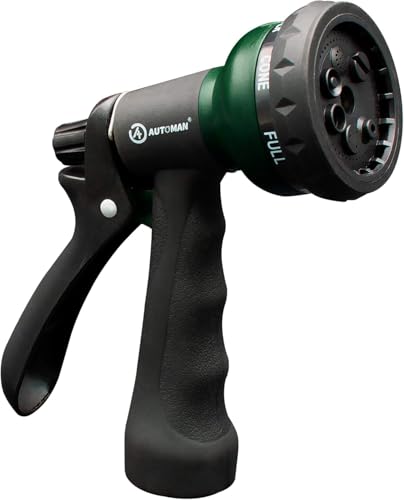 AUTOMAN-Garden-Hose-Nozzle, ABS Water Spray Nozzle with 7 Adjustable Watering Patterns, Slip Resistant for Watering Plants, Lawn& Garden, Washing Cars, Cleaning, Showering Pets & Outdoor Fun. - color: Dark Green