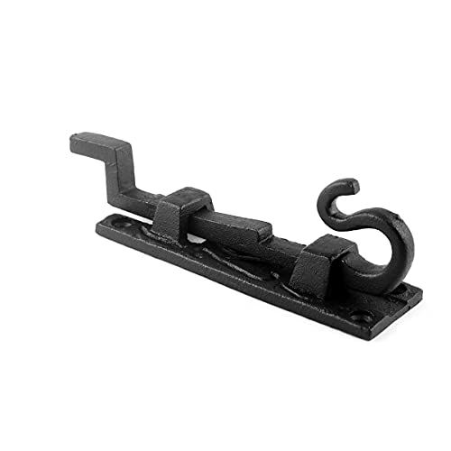 Renovators Supply Manufacturing Door Lock Latch 5 in. Black Wrought Iron Pig Tail Tip Styled Necked Offset Slide Bolt Latch with Mounting Hardware - size: Pack of 1, style: Antique