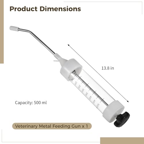 yeesport 500ml Metal Feeding Gun, Dosing Syringe for Cattle Sheep Horses | Adjustable dosing with scale; curved nozzle protects mouth; ergonomic grip; easy disassembly for cleaning; for pigs too