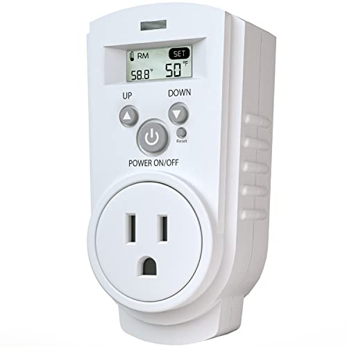 EconoHome Digital Plug in Thermostat - Programmable Thermostat with LCD Screen, Temperature Control & Power Buttons - Compatible with Wall Mount & Portable Heater, Air Cooler, Greenhouse Fans - color: White, size: Digital Control