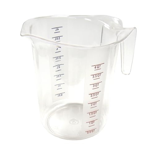 Winco Clear 4 qt Plastic Measuring Cup | Graduated measurements, Stackable design, For liquid and dry ingredients, baking and commercial food prep - size: 4 Quart