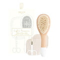 Bachca Baby Hair Brush Gift Box Super Soft Goat Hair Bristles Beechwood Handle & Cotton Pads Grooming Kit Toddler Perfect Baby Registry Gift for Newborns Haircare Baby Shower Essentials