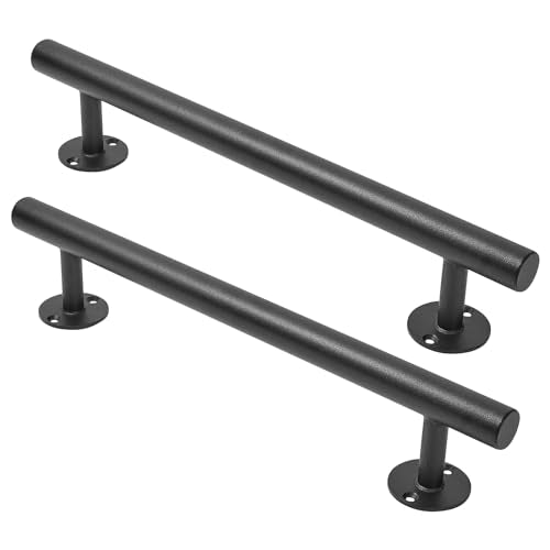 16'' Long Black Metal Door Pull Handles Pack of 2, Shed Door Handle, Outdoor Garage Fence Gate Handles, Modern Interior Cabinets Closet Furniture Pulls - size: 1 inch diameter, 16 inch length
