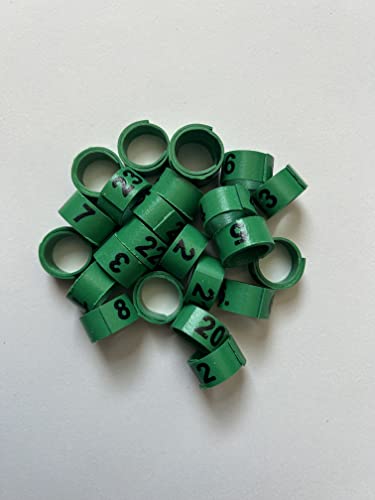 Legbands for Chickens, Gamefowl, Quail, & Poultry (Numbered) (PK. 25) (Size 11, Green) - color: Green