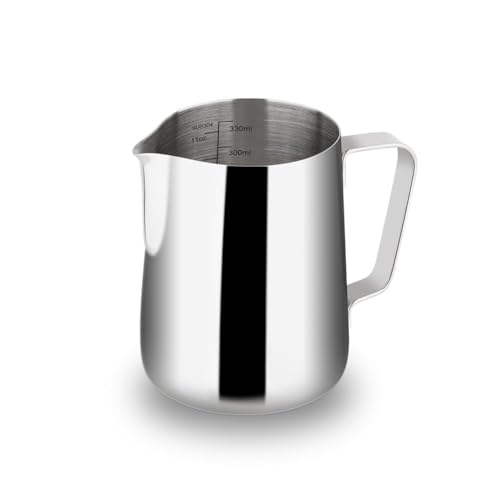 watchget 12oz Milk Frothing Pitcher Stainless Steel Espresso Steaming Jug | Clear Internal Scale, Milk Coffee Cappuccino Latte Art Barista Steam Pitchers,Barista Coffee Bar Accessories, 350ml, Silver - color: Silver, size: 11.8 Ounces