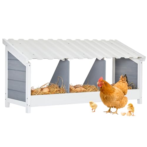 PETSFIT 3 Holes Chicken Nesting Box, PVC Waterproof Roof, Privacy Cover | Wall Mounted or Floor Use, Natural Fir Wood, Easy to Assemble and Clean, For Backyard Coops and Farms, Fits Standard Hens - size: 3 Holes