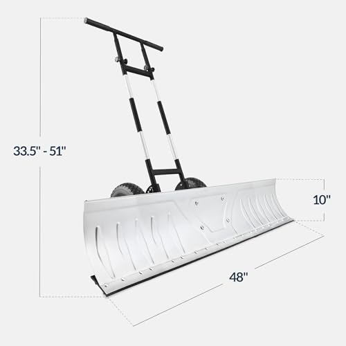 Best Choice Products 48in Heavy-Duty 2-Wheel Snow Pusher Hand Plow for Snow Removal w/Wheels, Adjustable Handle, Blade Angle - Silver - color: Silver, size: XL 48in w/Wheels