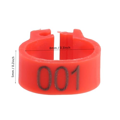Chicken Leg Bands Duck Leg 100PCS Pigeon Bands Bird | 001 to 100 Numbered, Bird leg Bands, 8MM Diameter Pigeon Leg Ring, 5MM Height Reusable Marking Rings for Poultry (Red)
