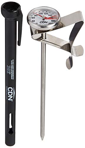 CDN ProAccurate® Instant Read Beverage Frothing Thermometer with Clip for Precise Temperature Measurement, 5" Stainless Steel Stem, Black Case (IRT220-F) - size: 5 inch Stem- 1 inch Magnified Dial