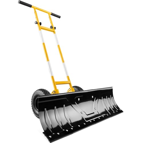 Best Choice Products 36in Galvanized Blade Heavy-Duty 2-Wheel Snow Pusher Hand Plow for Snow Removal w/Wheels, Adjustable Handle, Blade Angle - Yellow - color: Yellow, size: 36in w/Wheels