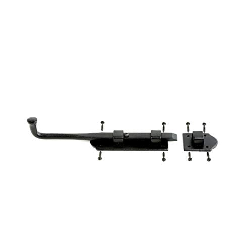 Renovators Supply Manufacturing Slide Bolt Latch 9 in. Black Iron Ball Tip Style Slide Bolt with Mounting Hardware - size: Pack of 1, style: 9 inch - Colonial Dead Bolt