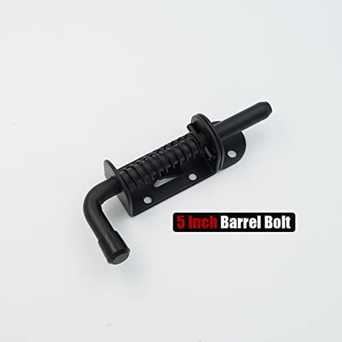 JQK Spring Loaded Latch Pin, 304 Stainless Steel Barrel Bolt Thickened 2mm Door Lock, 5 Inch Black (2 Pack), HSB300-BK-P2 - color: Black, size: 5Inch - 2Pack