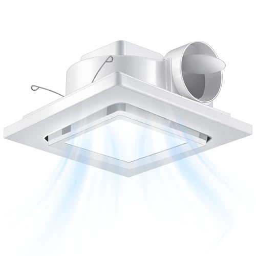 10" Bathroom Exhaust Fan with Dimmable Light, Easy Install, 100 CFM, 1.0 Sones Quiet Ceiling 8x8" Mount Vent Fan with 4" Duct, Household Extractor Fan Light Combo for Home Laundry Garage Gym Office - size: 100 CFM