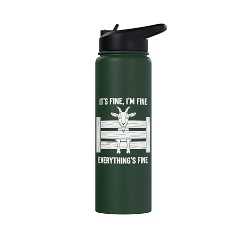 It's Fine I'm Fine Everything's Fine Goat Farm Mom Funny Kid Stainless Steel Insulated Water Bottle - color: Dark Green