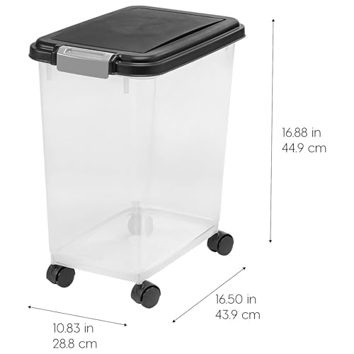 IRIS USA Dog Food Storage Container, Airtight, 30 lb Capacity, Wheels | Airtight seal keeps kibble, bird seed, and pet food fresh while wheels provide easy mobility around the home. - color: Black, size: 30 lbs