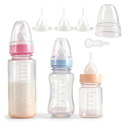 Pet Feeding Bottle Set,Puppy Kitten Nursing Bottle Anti-Choking Feeder-5.07oz/4.06oz/ 2.03oz,and 3 Pcs Replaceable Silicone Nipples for All Newborn Pets -Kitten, Puppy, Rabbit