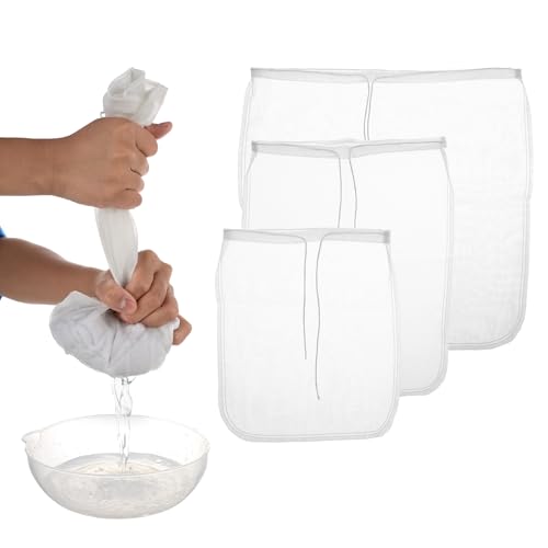 3 Pcs Nut Milk Bag Food Strainer Nut Bags Reusable Multiple Usage Food Strainer Bag for Straining Almond Soy Milk Greek Yogurt Professional Cold Brew Coffee Tea Beer Celery Juice Fine Nylon Mesh